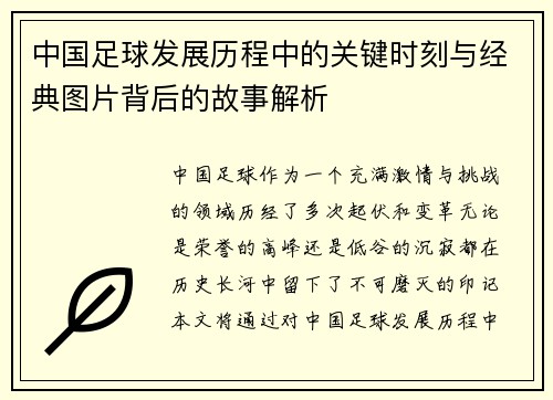 中国足球发展历程中的关键时刻与经典图片背后的故事解析